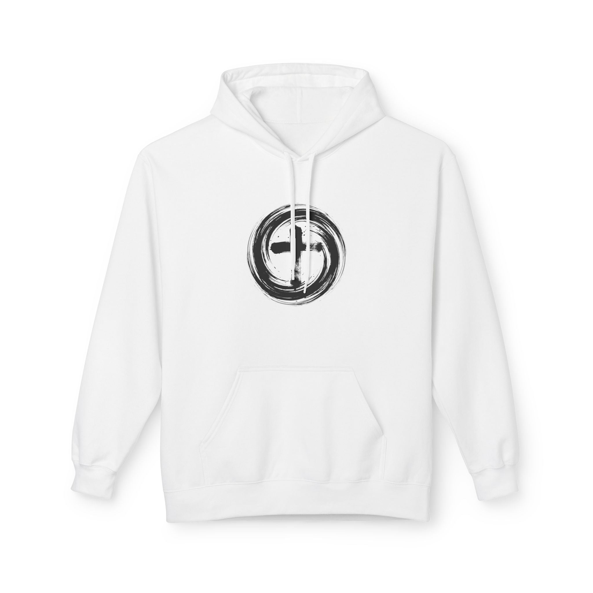 Unisex Midweight Dynamic Cross Hoodie – Modern Christian Art Streetwear, Spiritual Japanese Ink Design