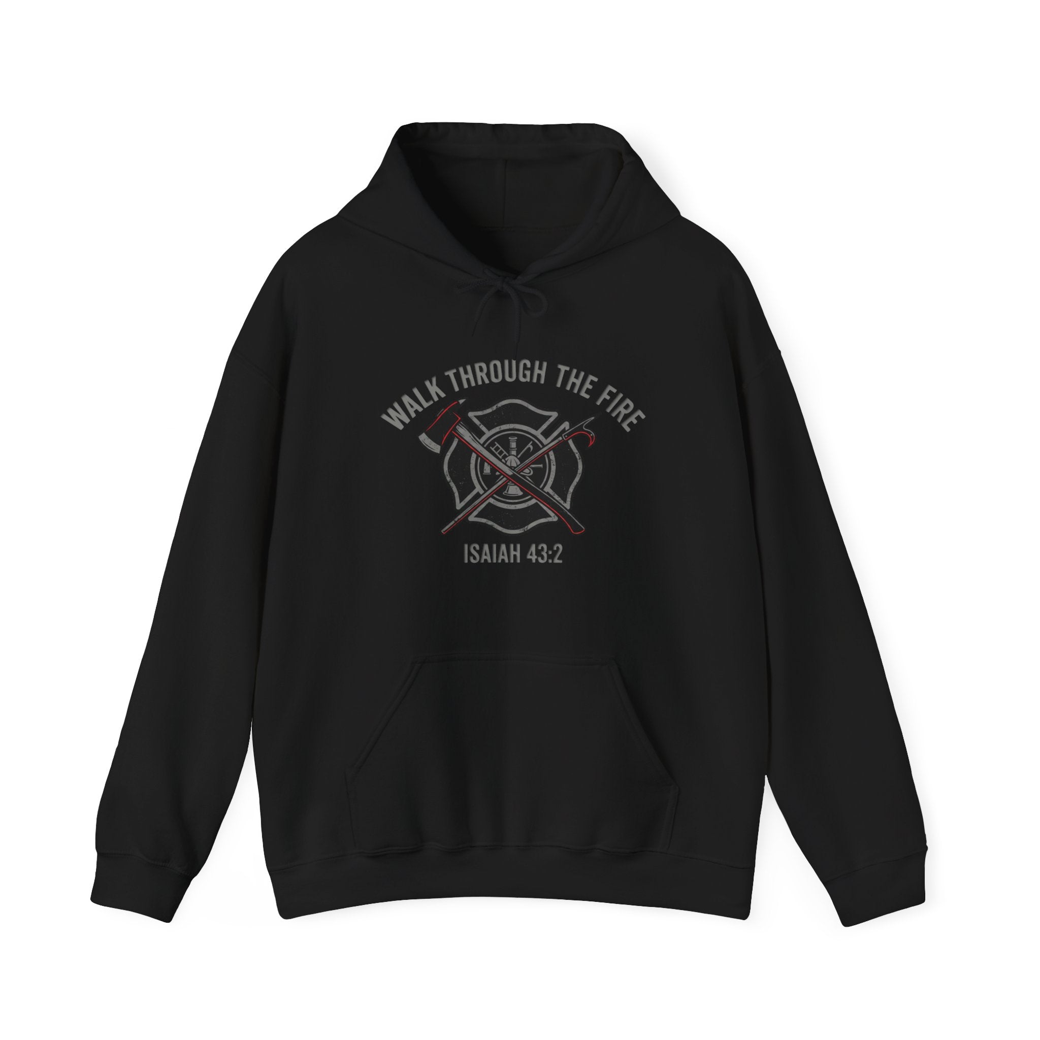 Walk Through the Fire Firefighter Christian Hoodie | Isaiah 43:2 Faith Hoodie | Heavyweight Fleece Workwear Hoodie