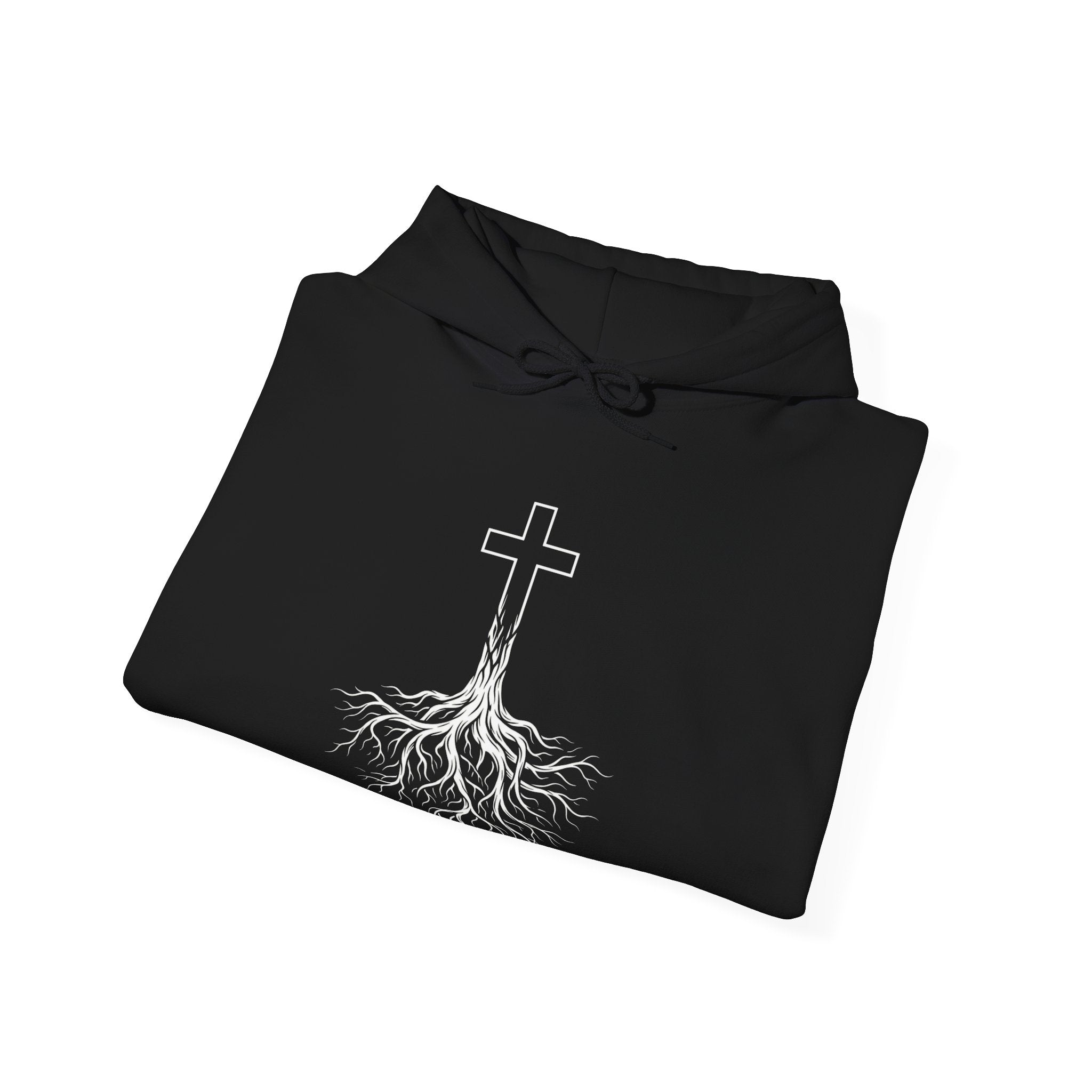 Rooted Cross Hoodie | Christian Faith Streetwear Minimalist Black Hoodie