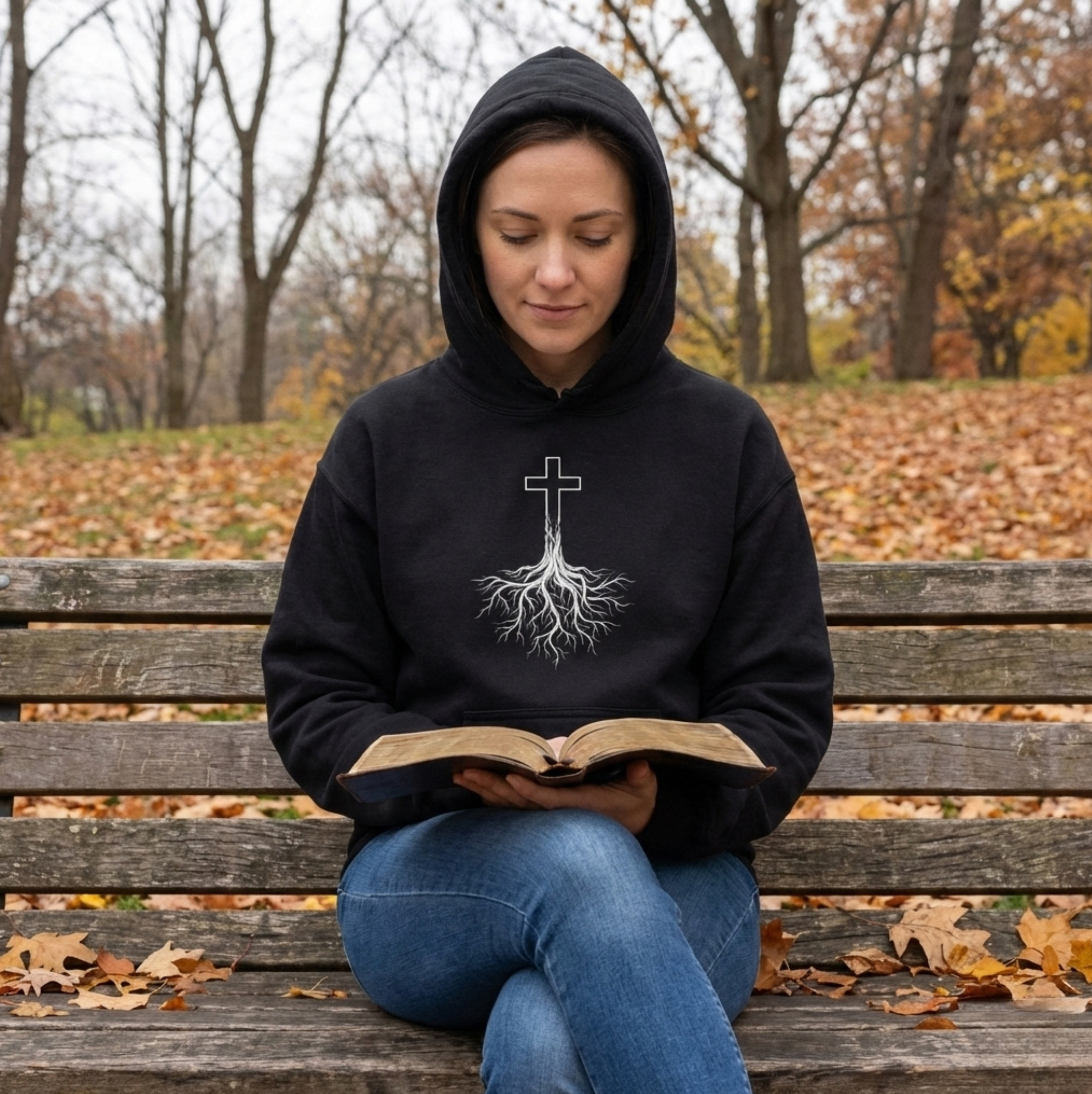 Rooted Cross Hoodie | Christian Faith Streetwear Minimalist Black Hoodie