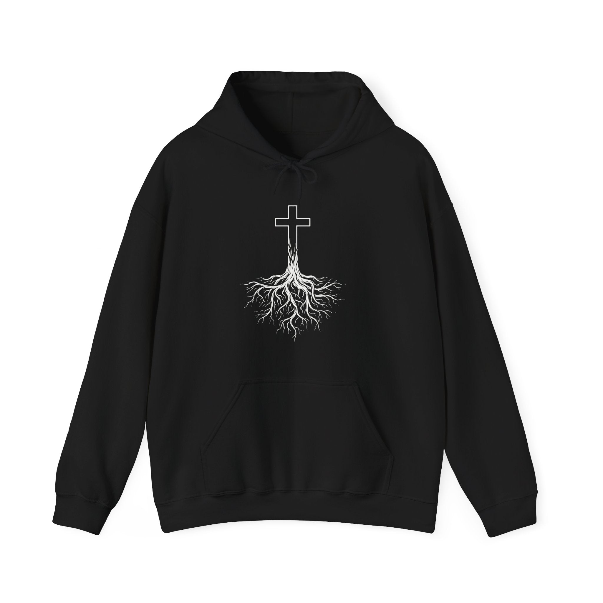 Rooted Cross Hoodie | Christian Faith Streetwear Minimalist Black Hoodie